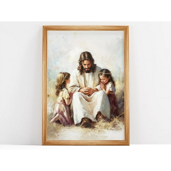 Dopaprint UNFRAMED PAPER POSTER Hidden Prayers, Christian And Kids Art, Jesus Praying With Little Girls, Jesus Painting, Jesus Wall Art Wall Art, Modern Wall Decor Art