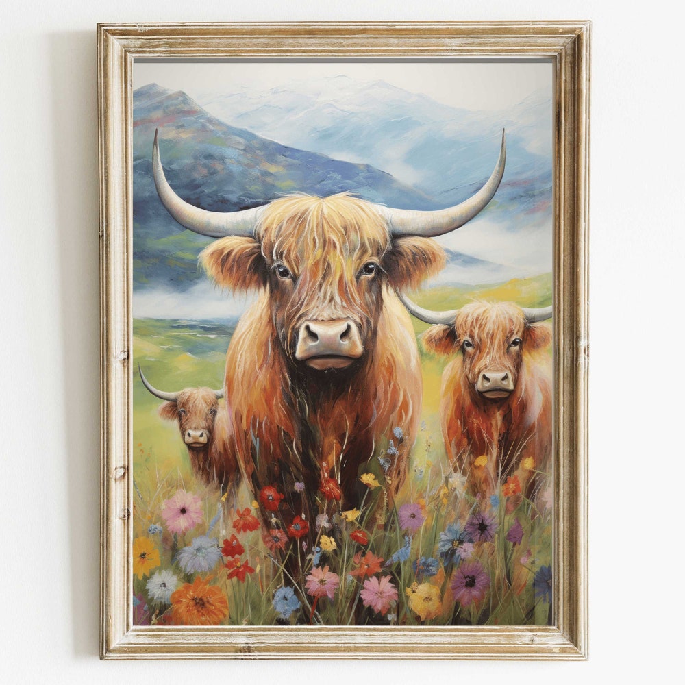 Wall Art For Country Style Reference: Dopaprint Unframed Paper Poster Highland Cow Wall Art Country Style