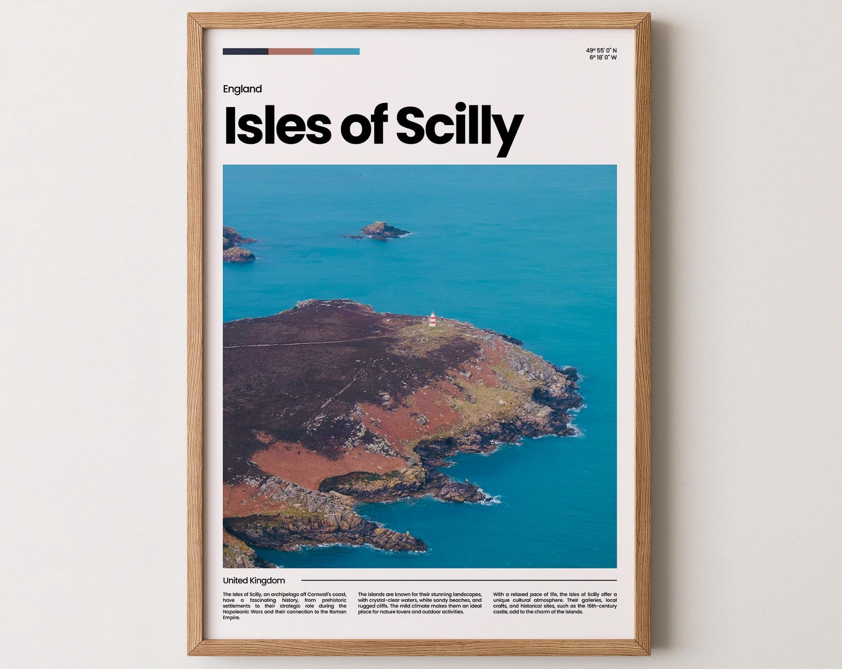 Affiche îles Scilly – Art Déco Mural, Format A4, Papier Glacé, Voyage Rétro