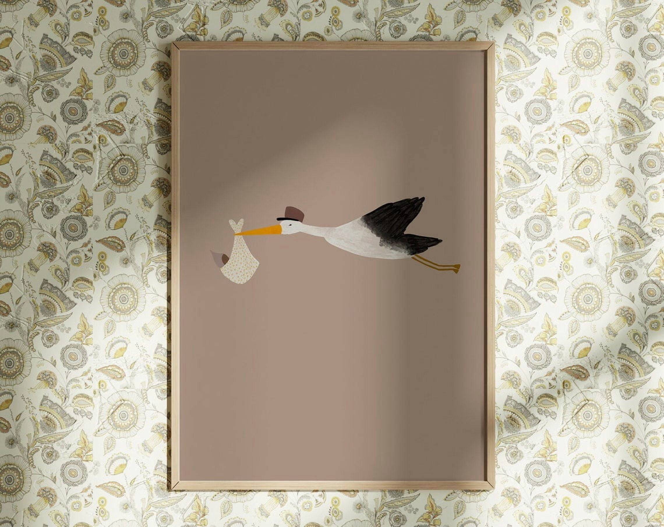 Image showcasing Dopaprint UNFRAMED PAPER POSTER Minimalist Nursery Wall Art Stork And ...