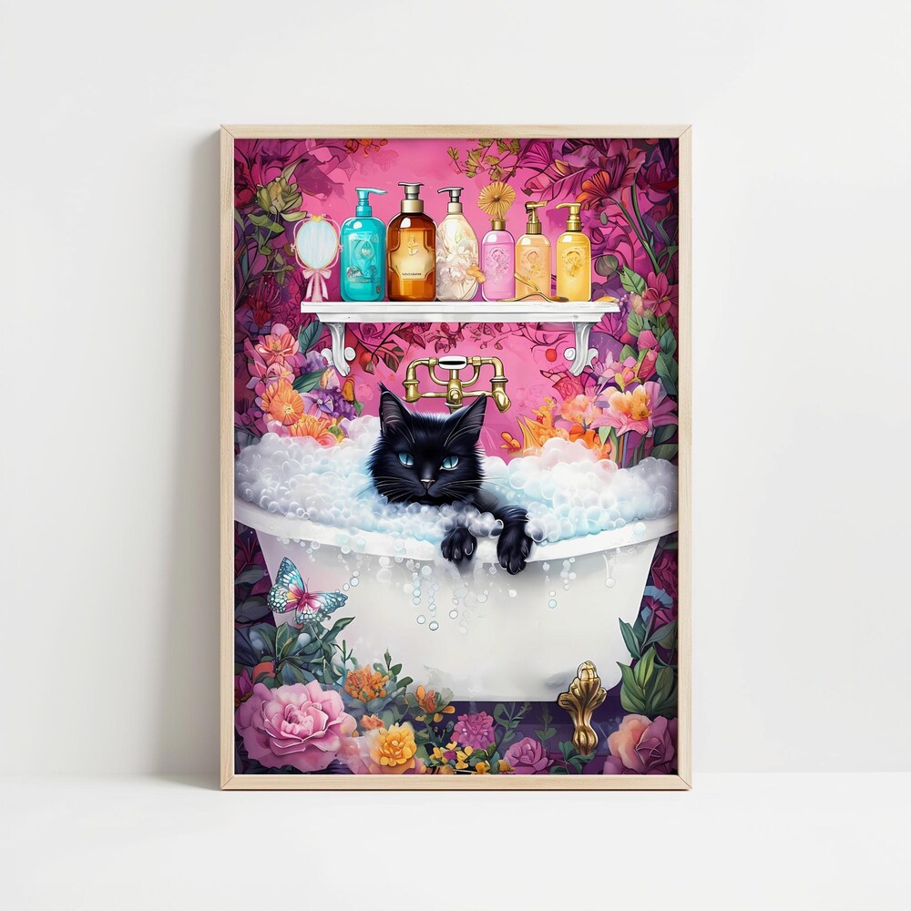Dopaprint UNFRAMED PAPER POSTER Pink Bathroom Decor Black Cat Wall Art ...