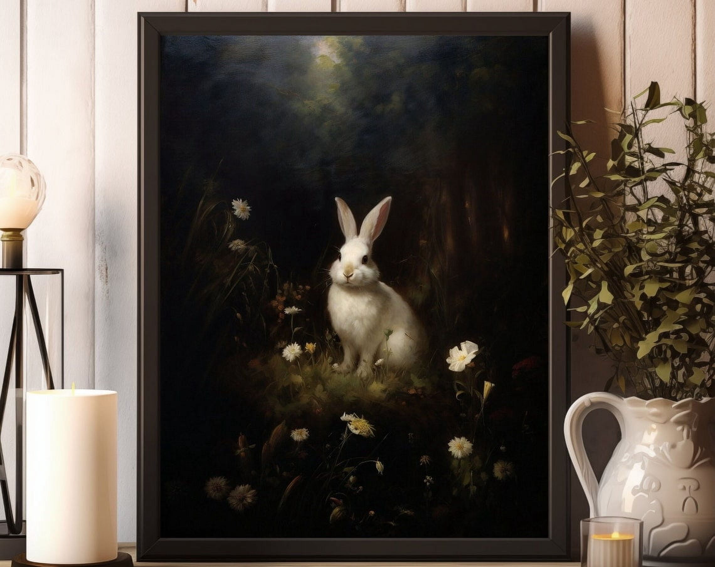 Rustic Print Rabbit Dopaprint UNFRAMED PAPER POSTER Rabbit Painting, White Bunny Rabbit ...