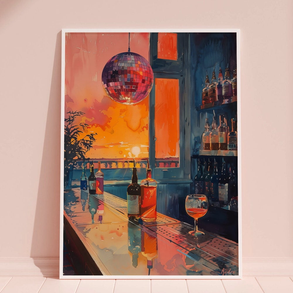 Dopaprint UNFRAMED PAPER POSTER Retro Disco Ball Wall Art Bar Cart ...