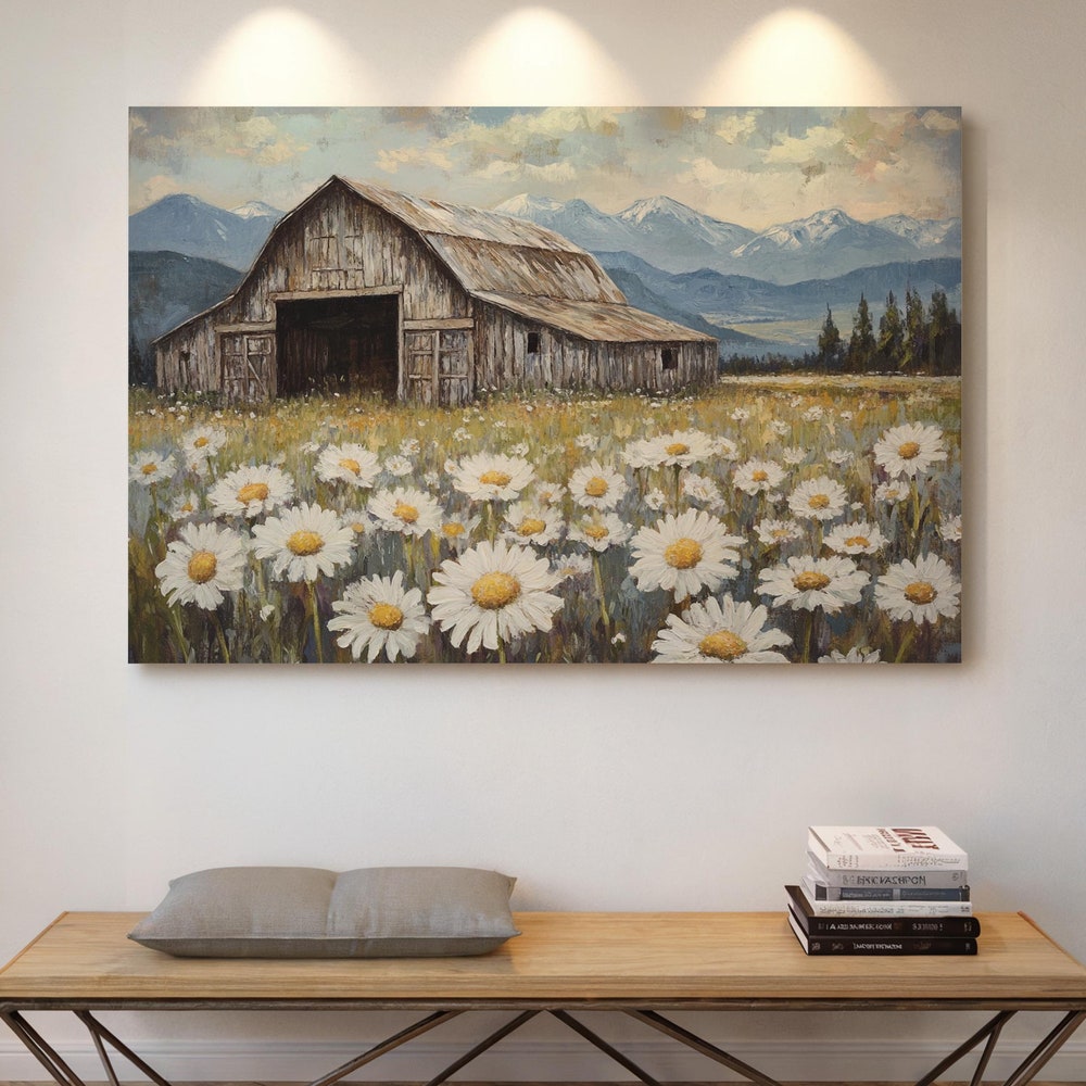 Rustic Posterboard Dopaprint UNFRAMED PAPER POSTER Rustic Barn With Daisies Poster Wall ...