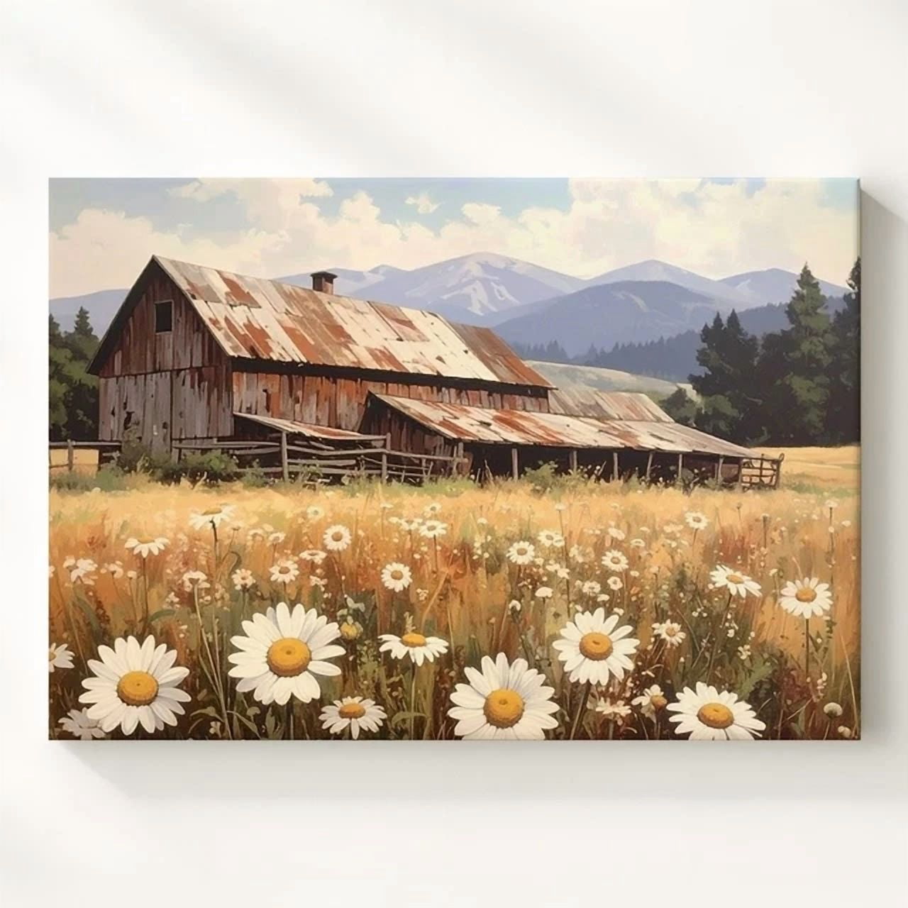 Rustic Posterboard Dopaprint UNFRAMED PAPER POSTER Rustic Barn & Daisy Field Poster ...
