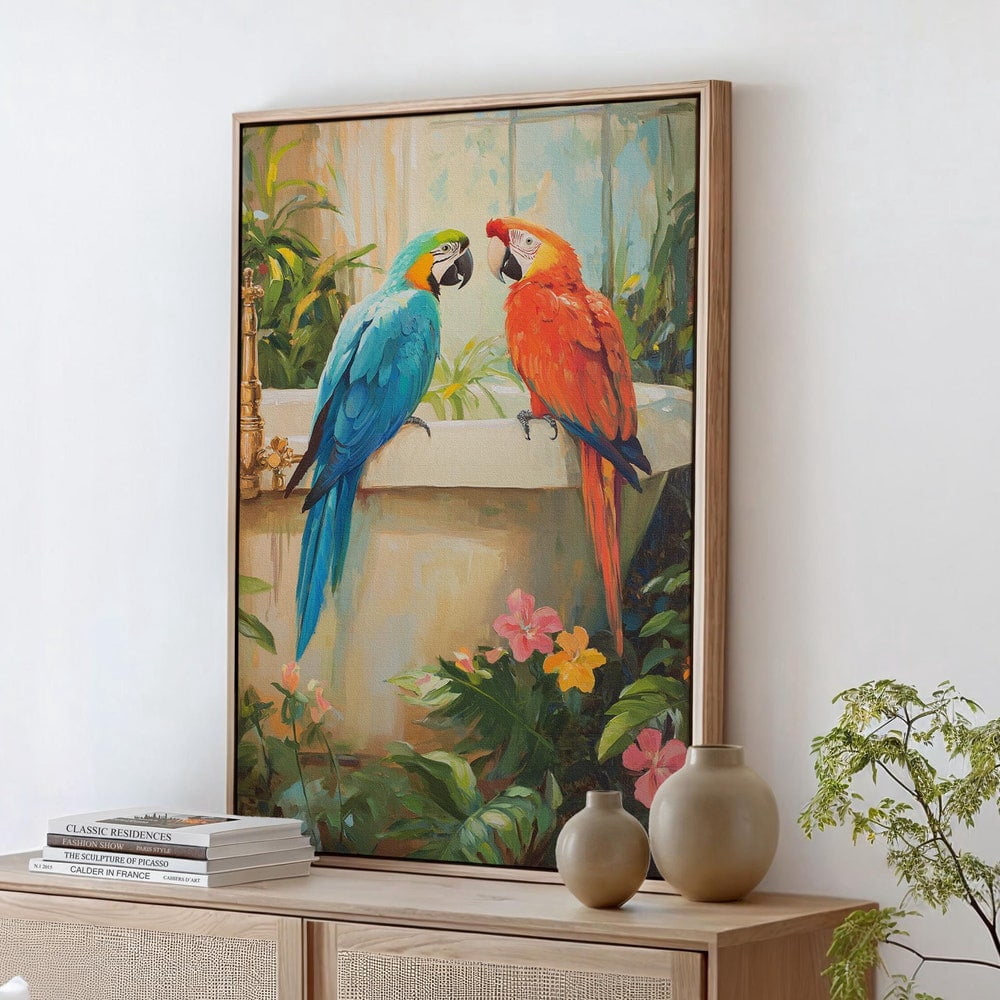 Picture of Dopaprint UNFRAMED PAPER POSTER Tropical Parrots In Botanical Setting ...