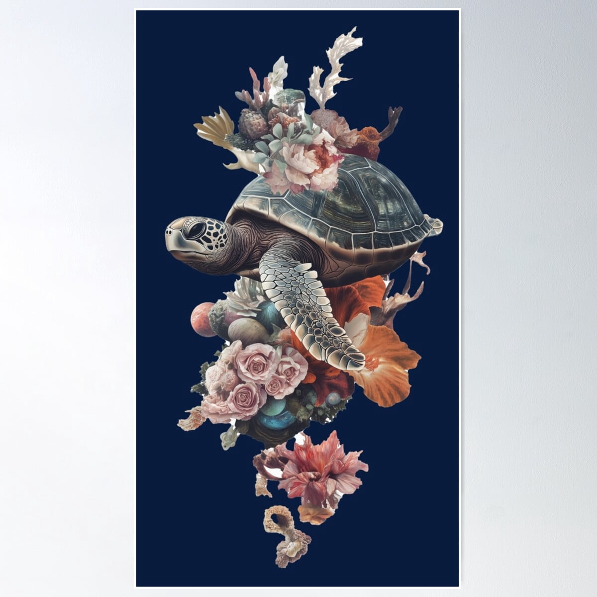 Dopaprint UNFRAMED PAPER POSTER Turtle, Sea Turtle, Floral Turtle ...