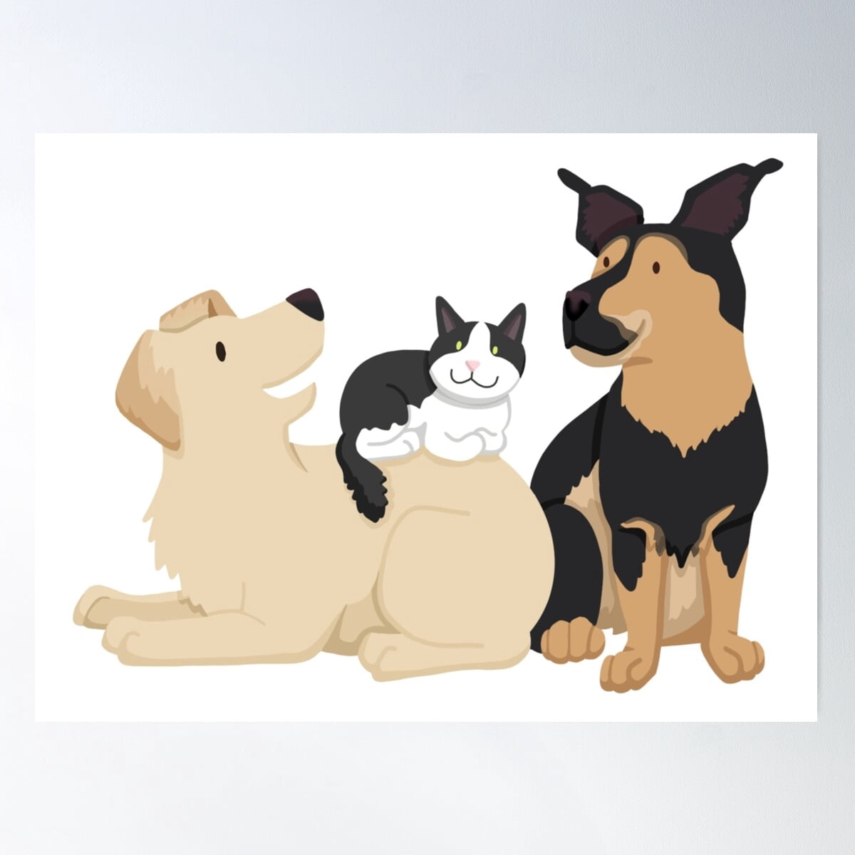 Dopaprint UNFRAMED PAPER POSTER Two Dogs And One Cat Friends Poster