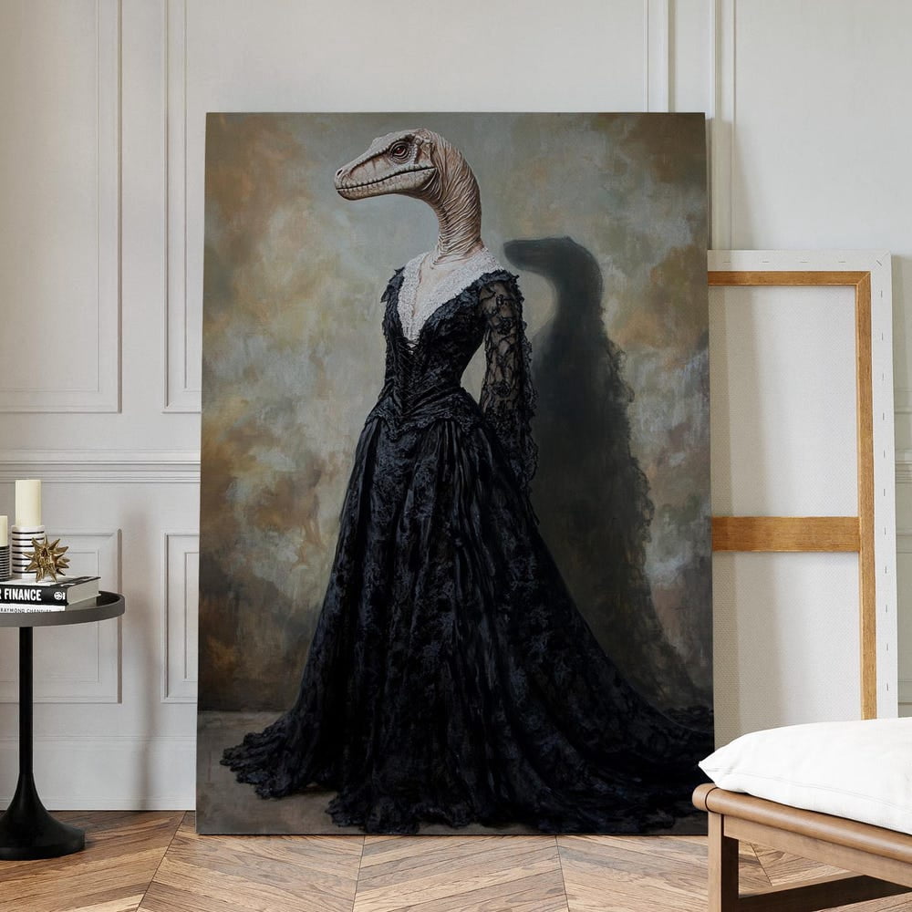 Lace Raptor Dopaprint UNFRAMED PAPER POSTER Velociraptor In Victorian Lace Dress ...