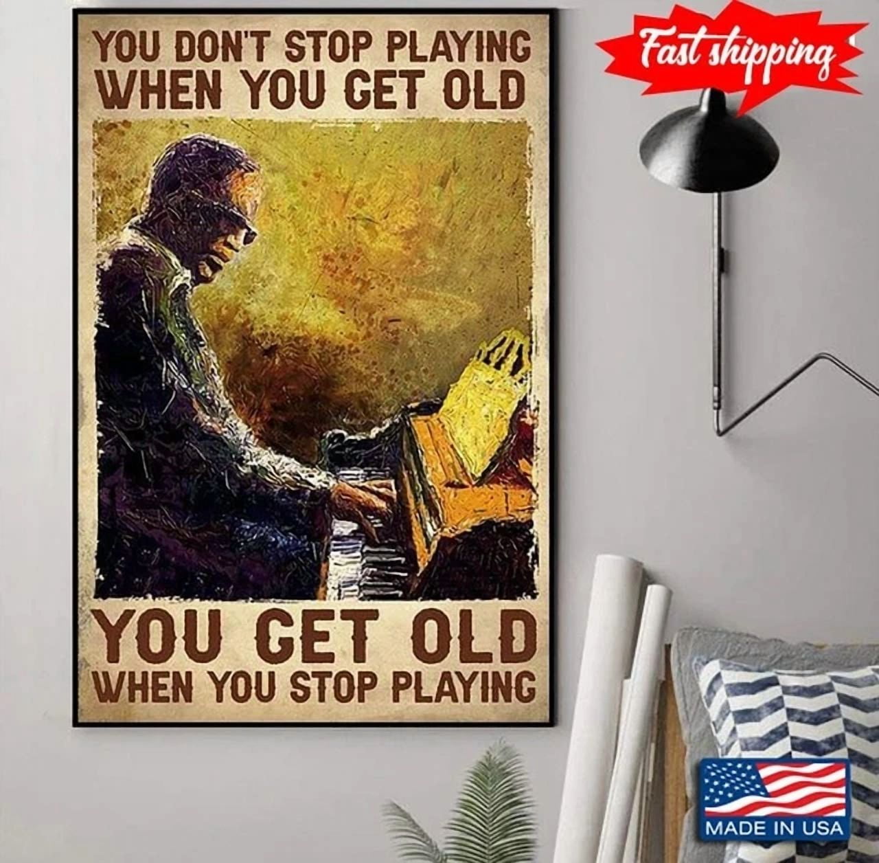 Dopaprint UNFRAMED PAPER POSTER Vintage Old Man With Piano Painting You ...