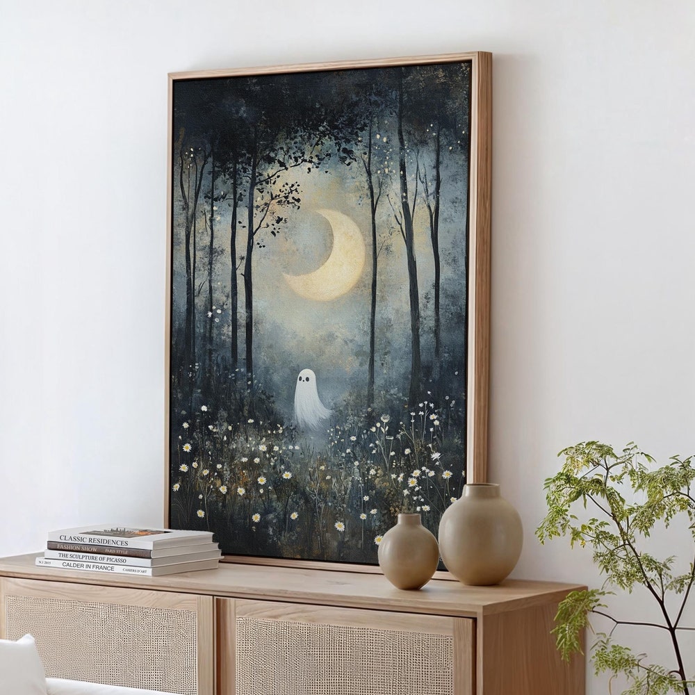 Dopaprint UNFRAMED PAPER POSTER Whimsical Ghost In Moonlit Forest Art ...