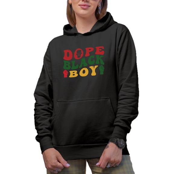 Dope Black Boy, African American Themed, Groovy Retro Wavy Text Merch Gift, Black Hooded Sweatshirt or Hoodie, Large