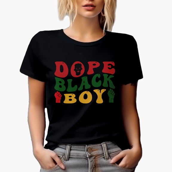 Dope Black Boy, African American Themed, Groovy Retro Wavy Text Merch Gift, Black T-Shirt, Large