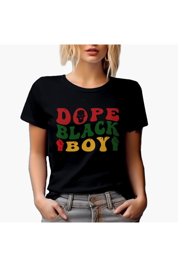 Dope Black Boy, African American Themed, Groovy Retro Wavy Text Merch Gift, Black T-Shirt, Small