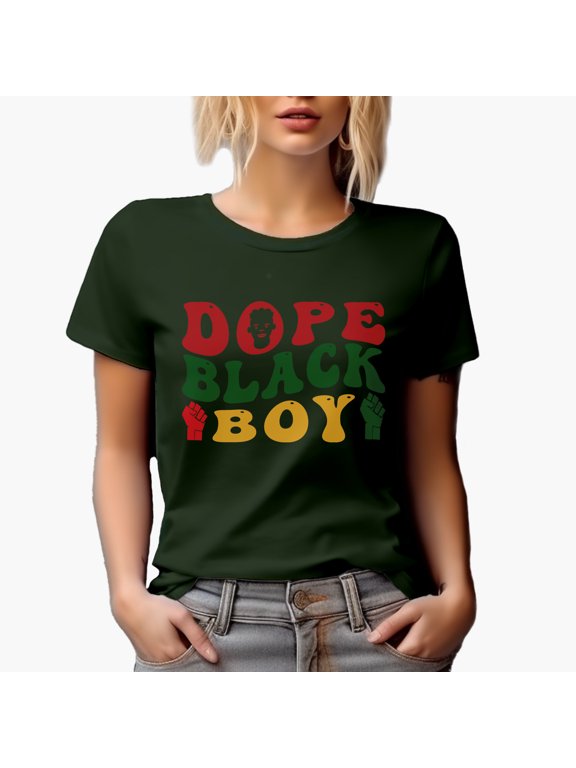 Dope Black Boy, African American Themed, Groovy Retro Wavy Text Merch Gift, Military Green T-Shirt, XL