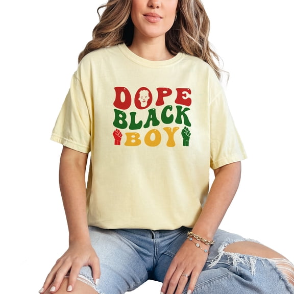 Dope Black Boy, Groovy Retro Wavy Text, Butter Comfort Colors T-Shirt, Small