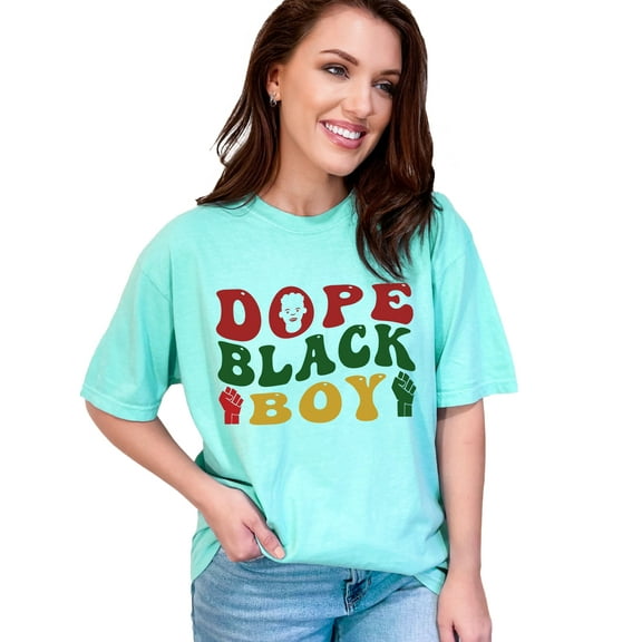 Dope Black Boy, Groovy Retro Wavy Text, Chalky Mint Comfort Colors T-Shirt, XL