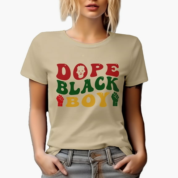 Dope Black Boy, Groovy Retro Wavy Text Merch Gift, Tan T-Shirt, Small