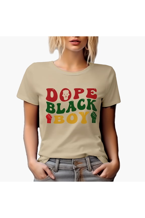 Dope Black Boy, Groovy Retro Wavy Text Merch Gift, Tan T-Shirt, Small