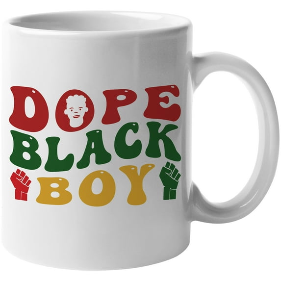 Dope Black Boy, Groovy Retro Wavy Text Merch Gift, White 11oz Ceramic Mug