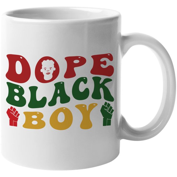 Dope Black Boy, Groovy Retro Wavy Text Merch Gift, White 11oz Ceramic Mug