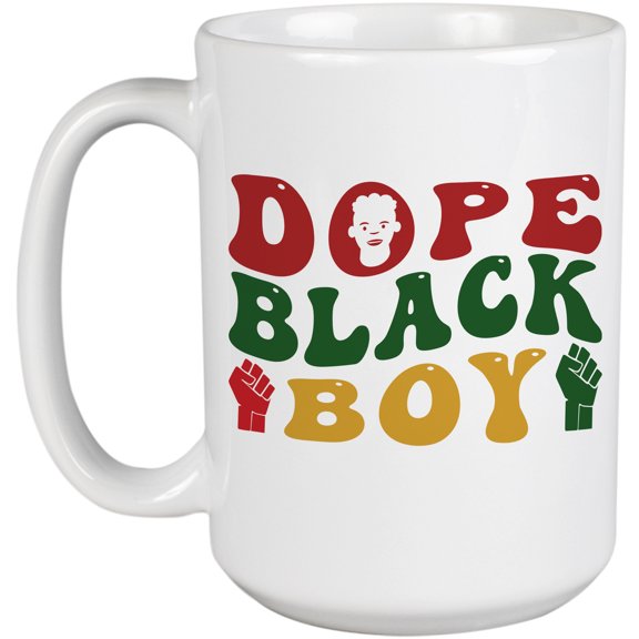 Dope Black Boy, Groovy Retro Wavy Text Merch Gift, White 15oz Ceramic Mug