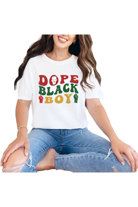 Dope Black Boy, Groovy Retro Wavy Text, White Comfort Colors T-Shirt, 2XL