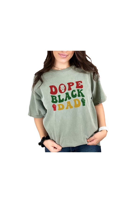 Dope Black Dad, African American Themed, Groovy Retro Wavy Text, Moss Comfort Colors T-Shirt, Large