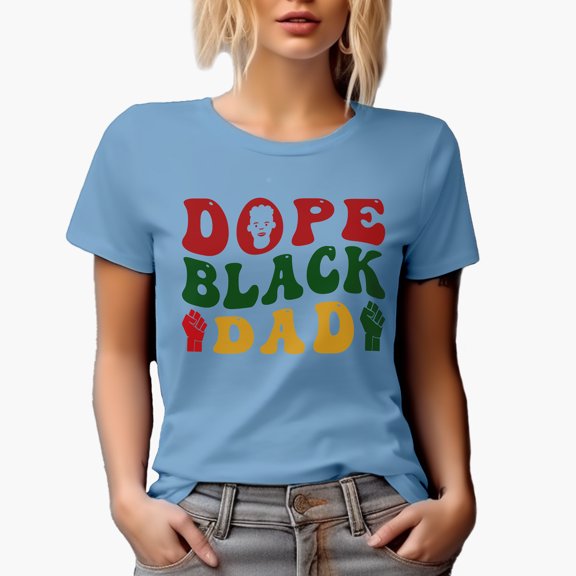 Dope Black Dad, Groovy Retro Wavy Text Merch Gift, Baby Blue T-Shirt, XL
