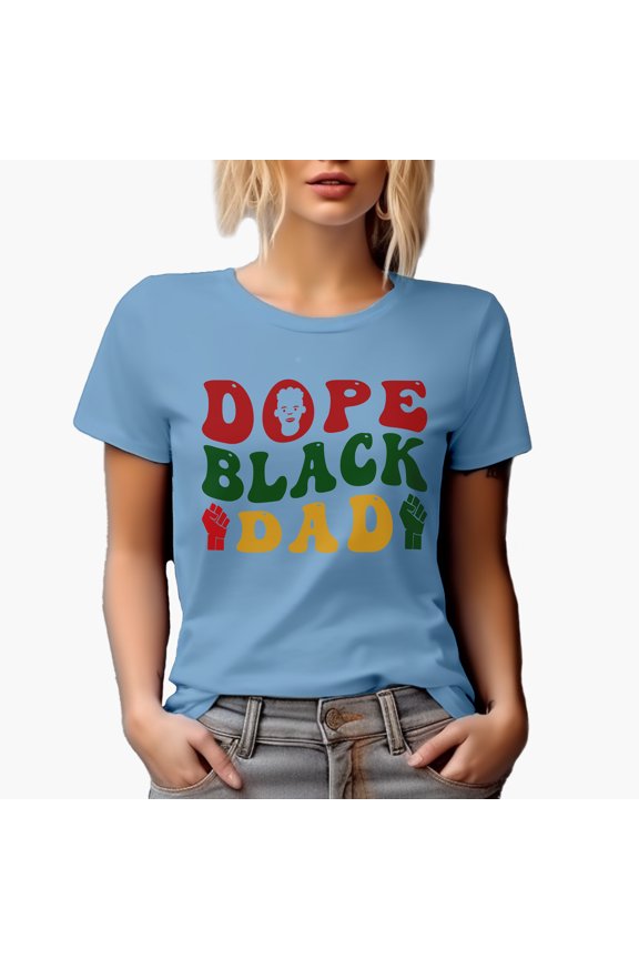 Dope Black Dad, Groovy Retro Wavy Text Merch Gift, Baby Blue T-Shirt, XL