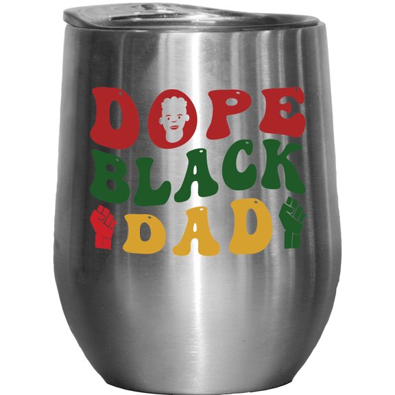 Dope Black Dad, Groovy Retro Wavy Text Merch Gift, Stainless Steel 12oz Wine Tumbler