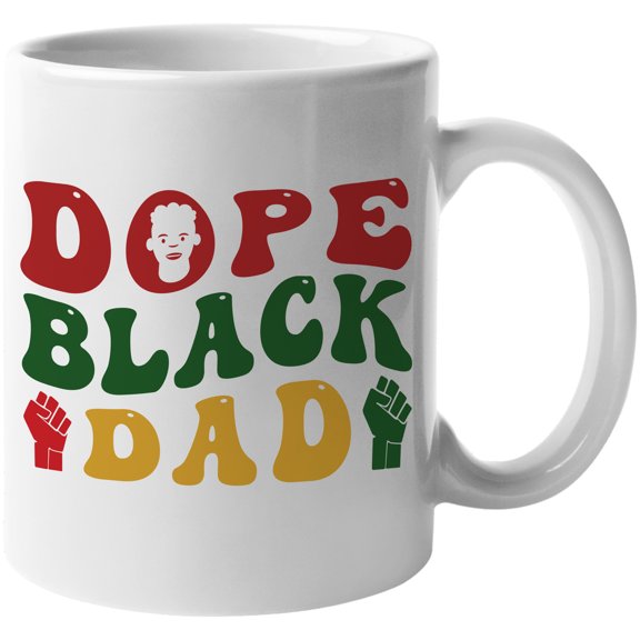 Dope Black Dad, Groovy Retro Wavy Text Merch Gift, White 11oz Ceramic Mug