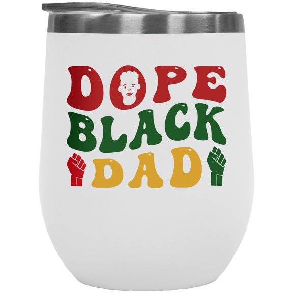Dope Black Dad, Groovy Retro Wavy Text Merch Gift, White 12oz Wine Tumbler