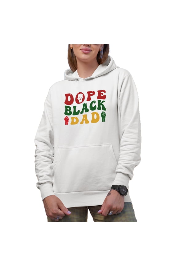 Dope Black Dad, Groovy Retro Wavy Text Merch Gift, White Hooded Sweatshirt or Hoodie, Medium