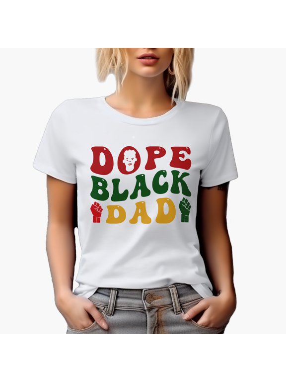 Dope Black Dad, Groovy Retro Wavy Text Merch Gift, White T-Shirt, Large