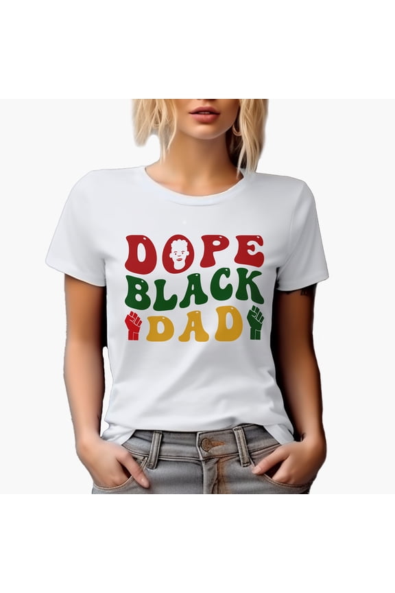 Dope Black Dad, Groovy Retro Wavy Text Merch Gift, White T-Shirt, Small