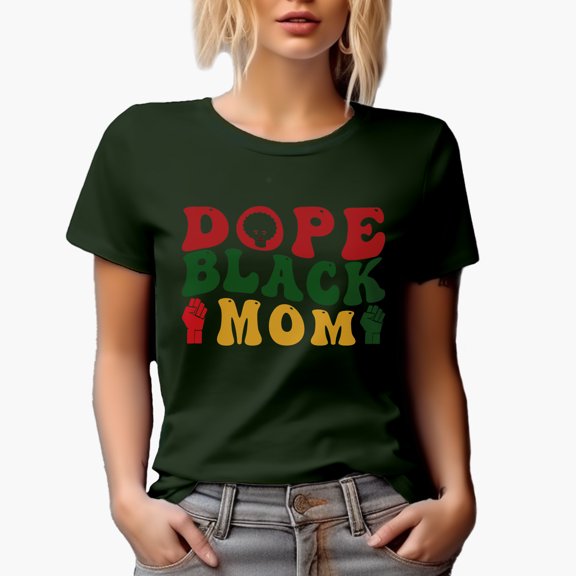 Dope Black Mom, African American Themed, Groovy Retro Wavy Text Merch Gift, Military Green T-Shirt, Large