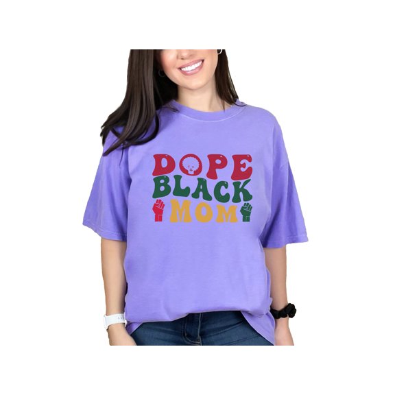 Dope Black Mom, African American Themed, Groovy Retro Wavy Text, Violet Comfort Colors T-Shirt, XL