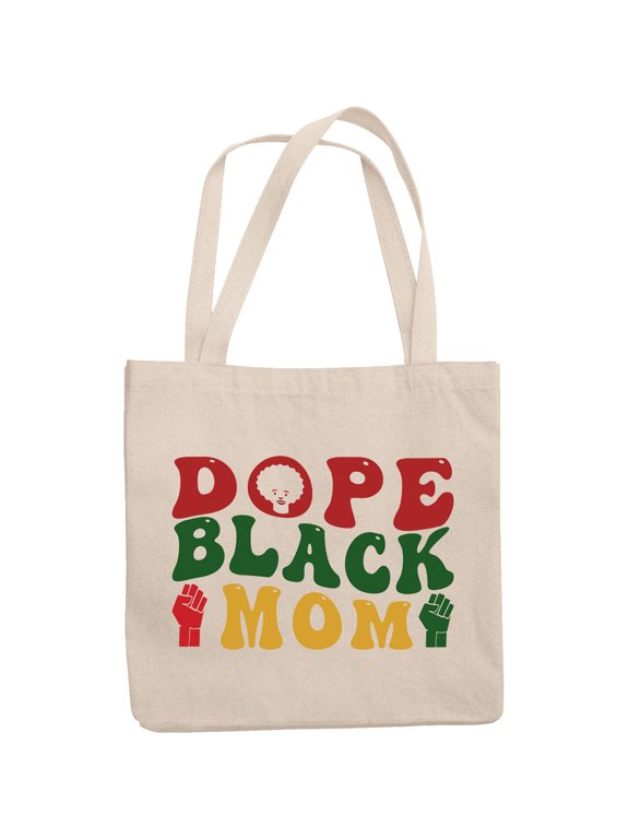 Dope Black Mom, Groovy Retro Wavy Text Merch Gift, 12oz Canvas Tote Bag