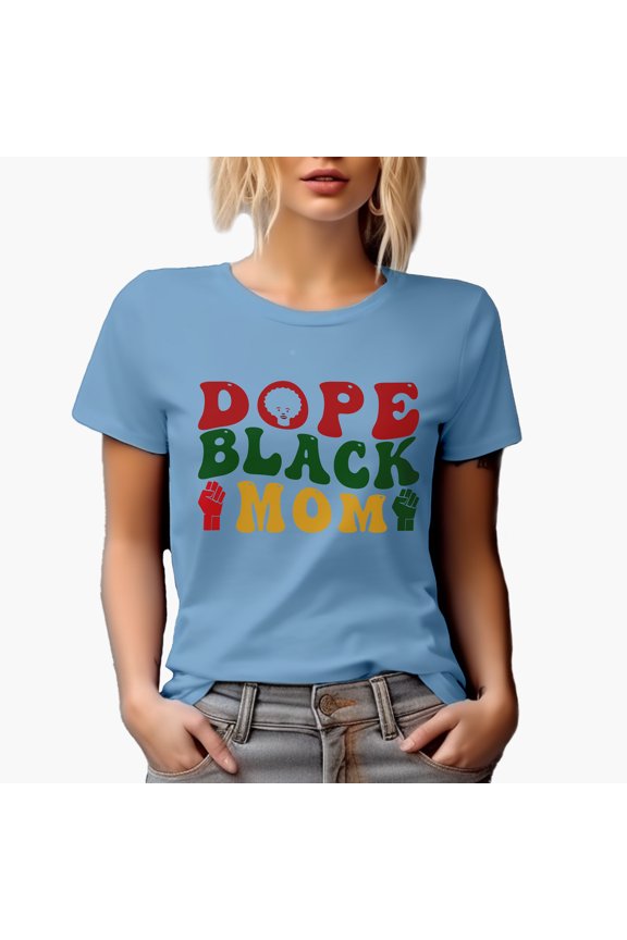 Dope Black Mom, Groovy Retro Wavy Text Merch Gift, Baby Blue T-Shirt, XL