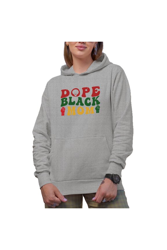 Dope Black Mom, Groovy Retro Wavy Text Merch Gift, Heather Grey Hooded Sweatshirt or Hoodie, Small