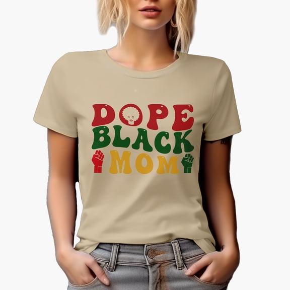 Dope Black Mom, Groovy Retro Wavy Text Merch Gift, Tan T-Shirt, Small
