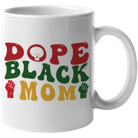 Dope Black Mom, Groovy Retro Wavy Text Merch Gift, White 11oz Ceramic Mug
