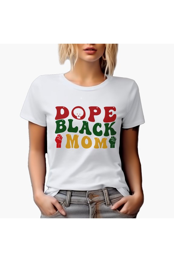 Dope Black Mom, Groovy Retro Wavy Text Merch Gift, White T-Shirt, XL