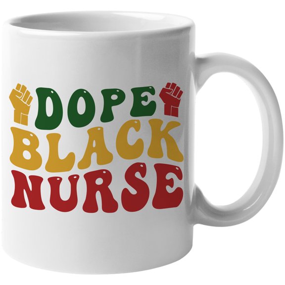 Dope Black Nurse, Groovy Retro Wavy Text Merch Gift, White 11oz Ceramic Mug