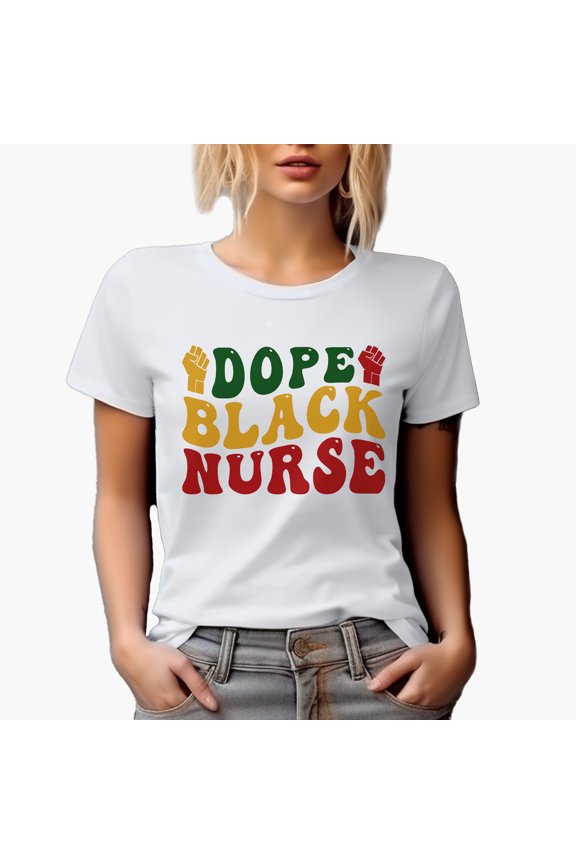 Dope Black Nurse, Groovy Retro Wavy Text Merch Gift, White T-Shirt, XL