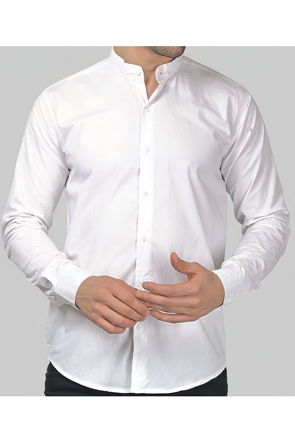 Dope White Cotton Mandarin Men's Shirt