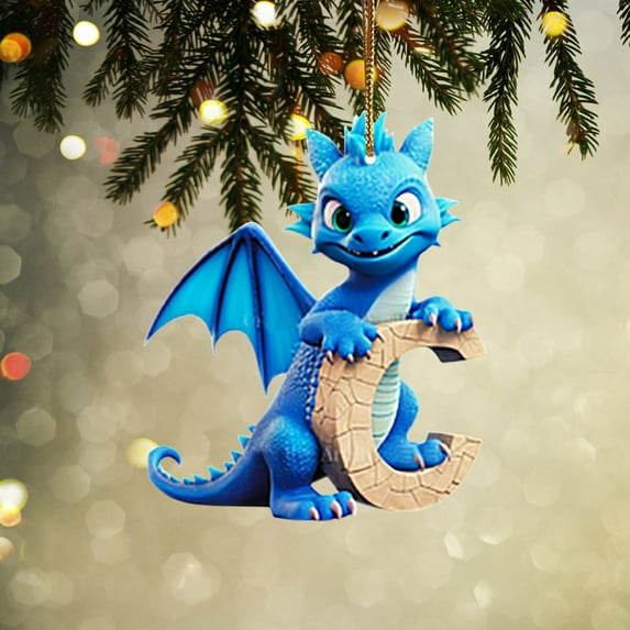 Dopebox Christmas Dinosaur Ornaments 26 Letter Cartoon Pendant, Acrylic Dino Figures Hanging Gift for Christmas Tree, Christmas Dinosaur Cartoon Pendant, Funny Dinosaur Decor for Kids (C)