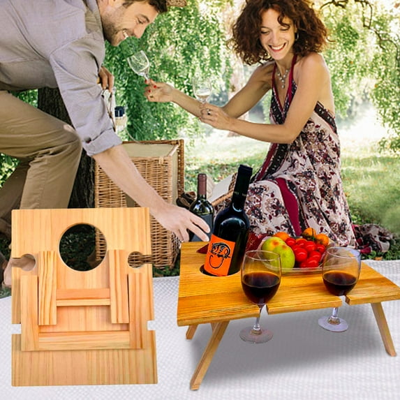 Dopebox Gardening Gifts Wooden Outdoor Folding Table Portable Picnics Table Arrangement Wine Glass Table, Party Decorations (Khaki)