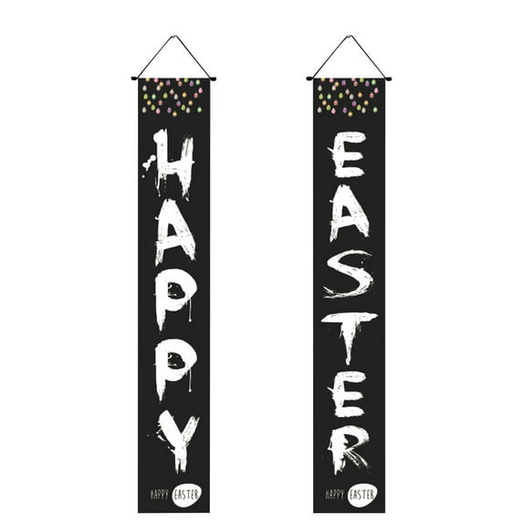 Dopebox Outdoor Landscaping Decor Easter Porch Sign Happy Easter Banner Indoor Outdoor Wall Hanging Flag Banners, Tools & Home Improvement (BLACK)